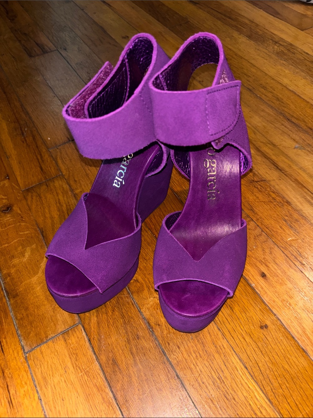Pedro Garcia Purple Suede Platform Ankle-Strap Sandals